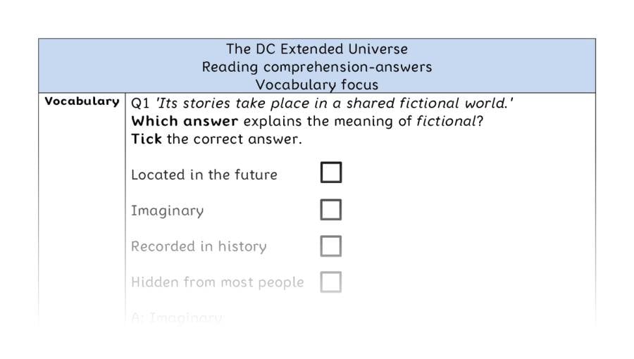 Reading comprehension - vocabulary - The DC Extended Universe - answers
