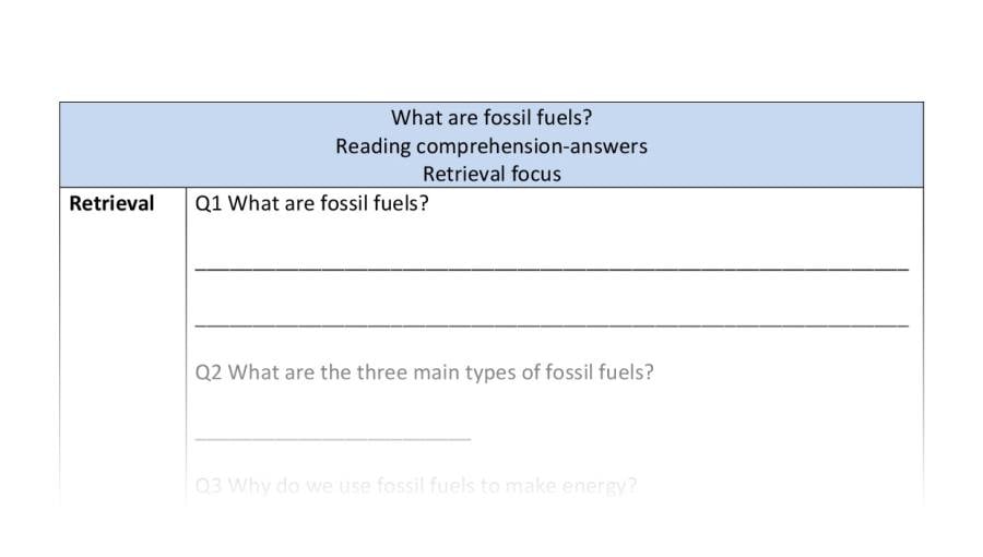 Reading comprehension - retrieval - What are fossil fuels