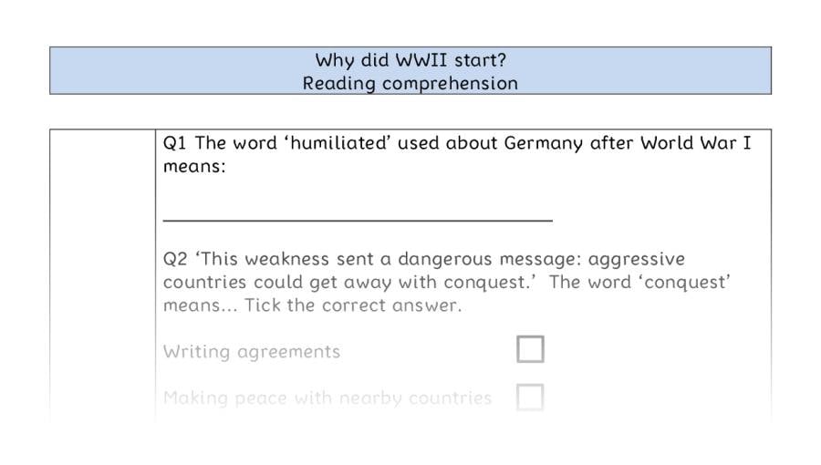 Reading comprehension - VRSIPE - Why did WWII begin