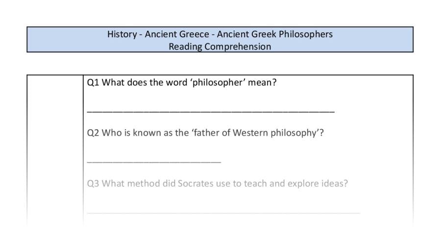 Reading Comprehension - Ancient Greek Philosophers - Retrieval Focus