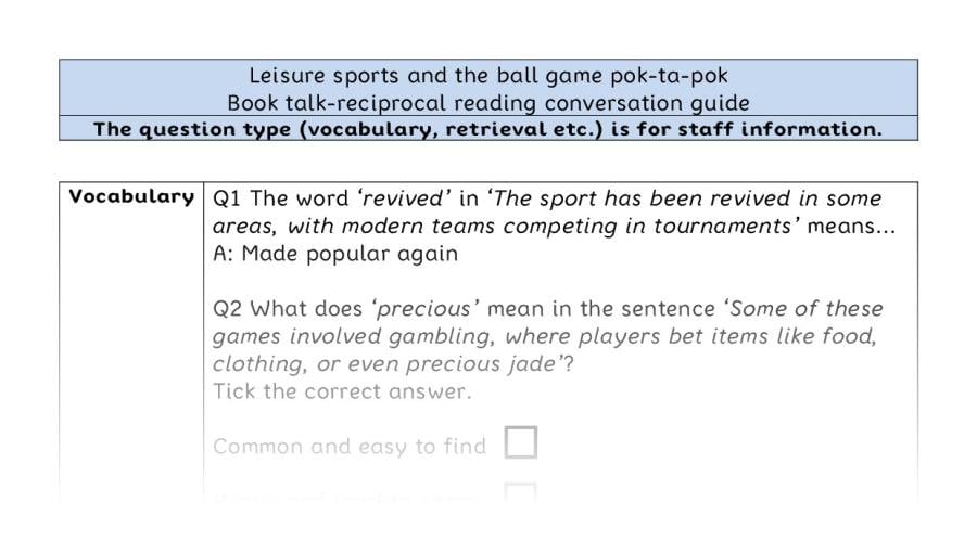 Reciprocal reading-VRSIPE-Leisure sports and pok-ta-pok