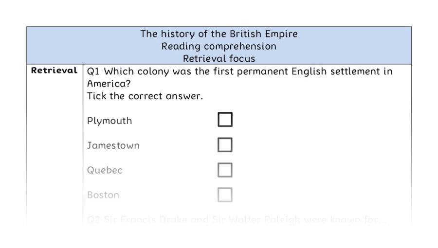 Reading comprehension - retrieval - The history of the British Empire