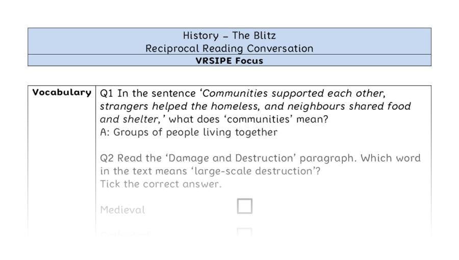 The Blitz - Reciprocal Reading Conversation - VRSIPE Focus