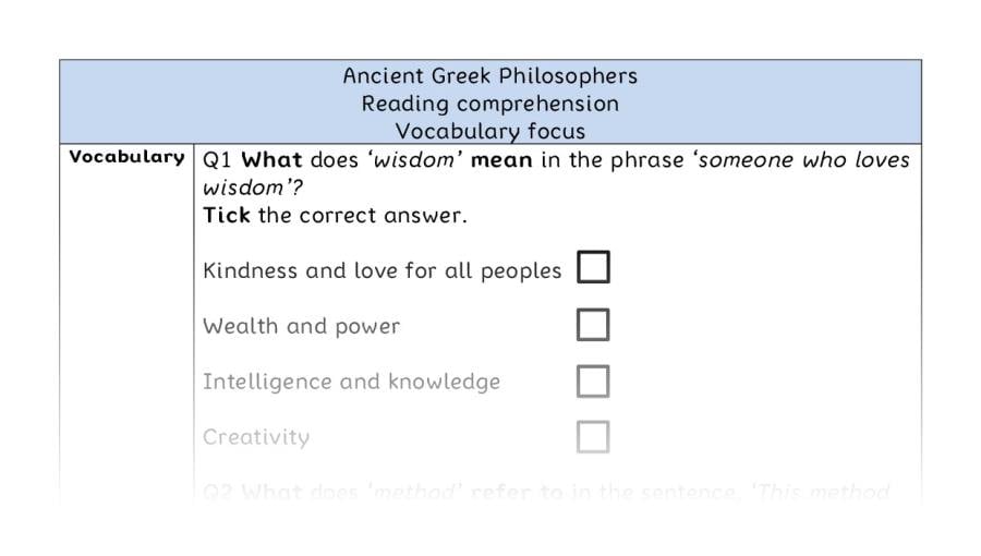 Reading comprehension - vocabulary - Ancient Greek Philosophers