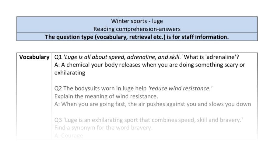 Reading comprehension - VRSIPE - luge