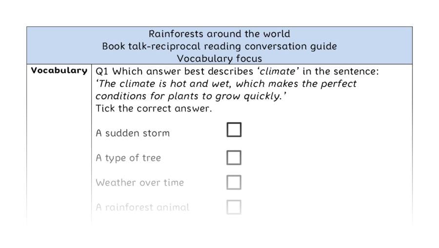 Reciprocal reading - vocabulary - Rainforests around the world