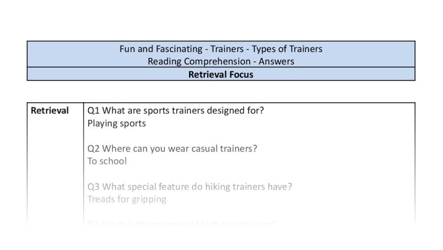 Reading Comprehension-Types of Trainers-Retrieval Focus-answers
