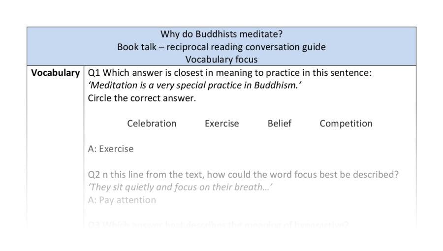 Reciprocal reading - vocabulary - Why do Buddhists meditate