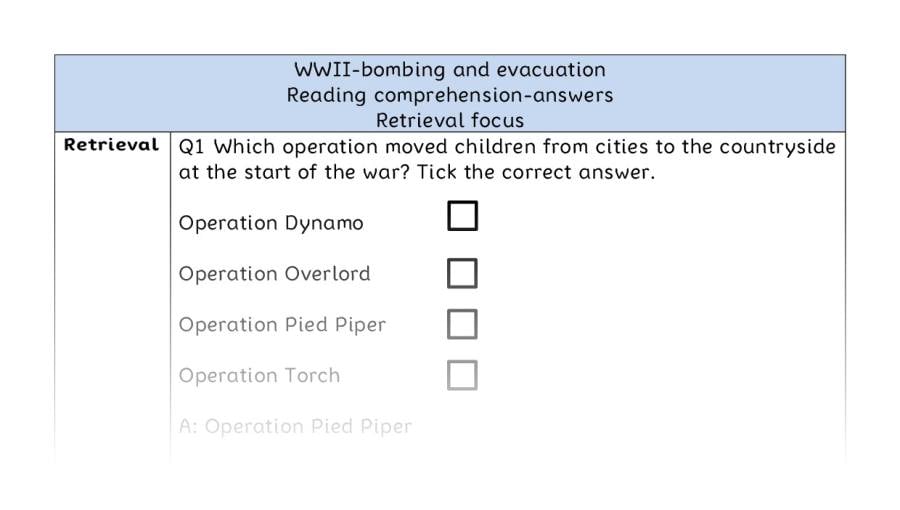 Reading comprehension - retrieval - WWII-bombing and evacuation - answers