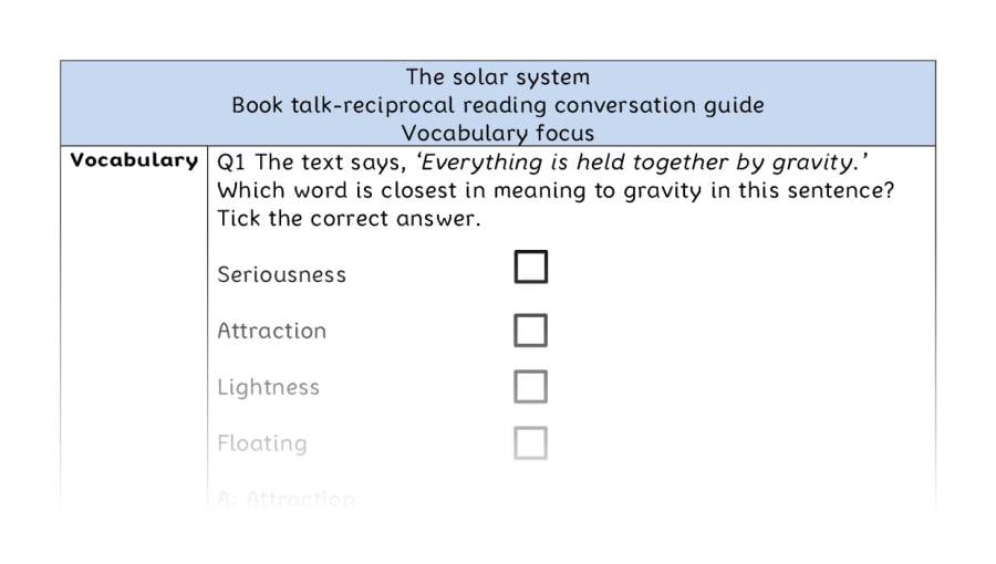 Reciprocal reading - vocabulary - The solar system