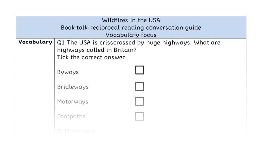 Reciprocal reading - vocabulary - Wildfires in the USA