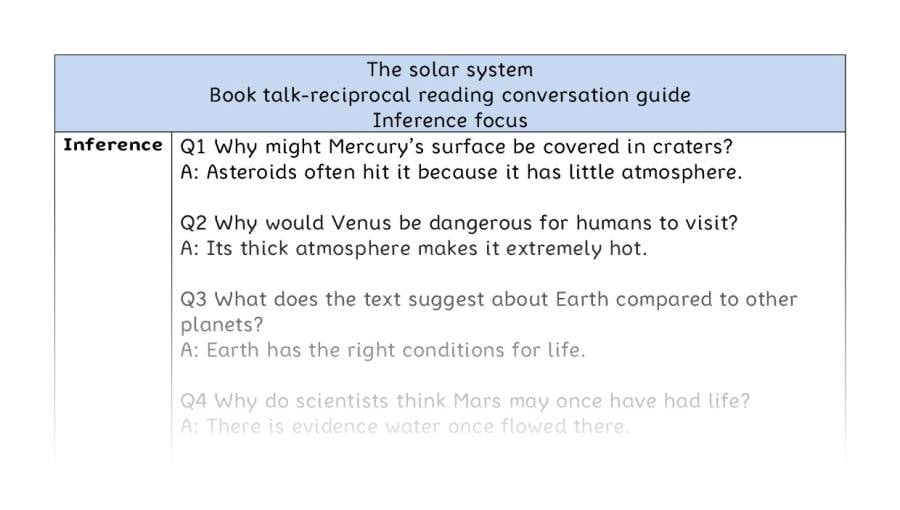 Reciprocal reading - inference - The solar system