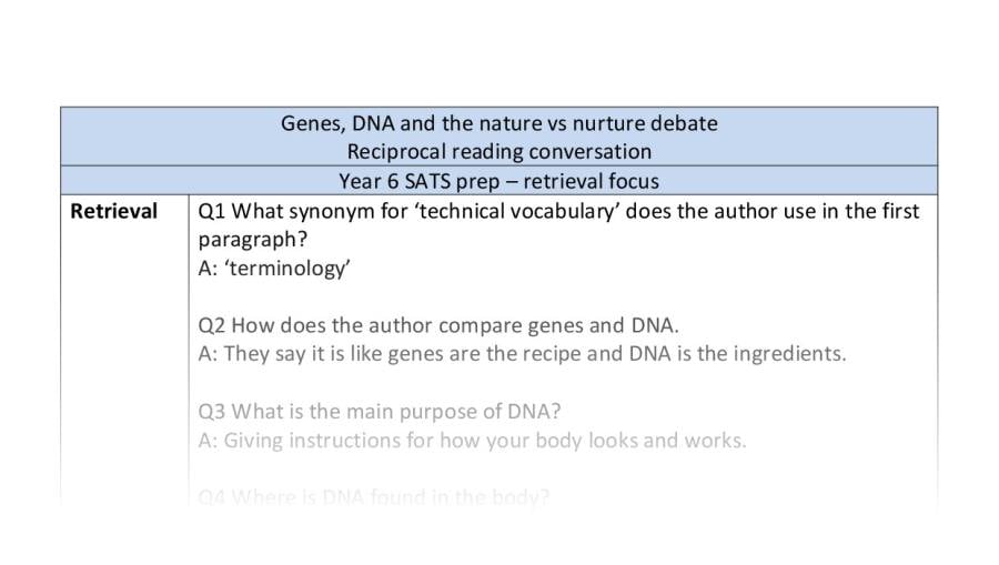 Retrieval - reciprocal - genes DNA and nature vs nurture