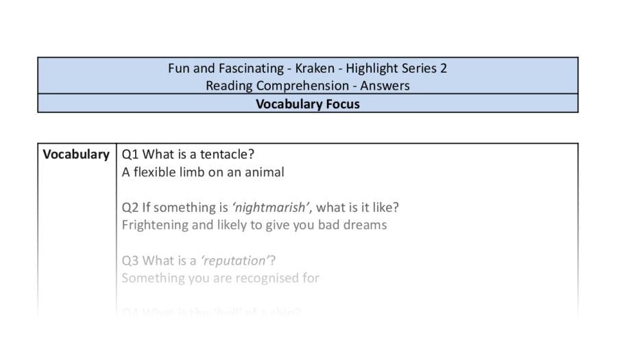 Reading Comprehension - Kraken - Highlight Series 2 - Vocabulary Focus