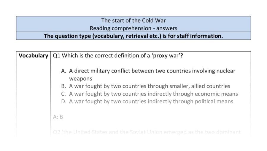 Reading comp-VRSIPE-The start of the cold war - answers