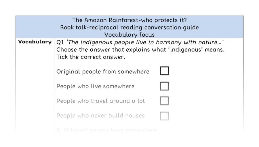 Reciprocal reading - vocabulary - The Amazon Rainforest-who protects it