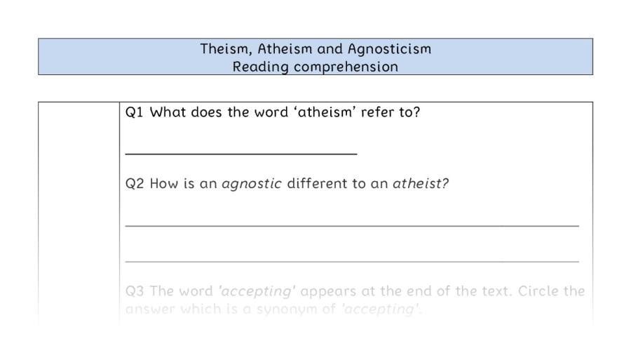 Reading comprehension - VRSIPE - Theism, Atheism and Agnosticism