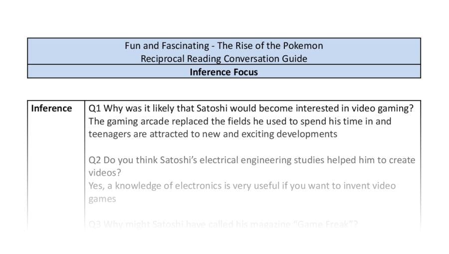 Reciprocal Reading Conversation - The Rise of the Pokemon - UKS2 - Inference Focus