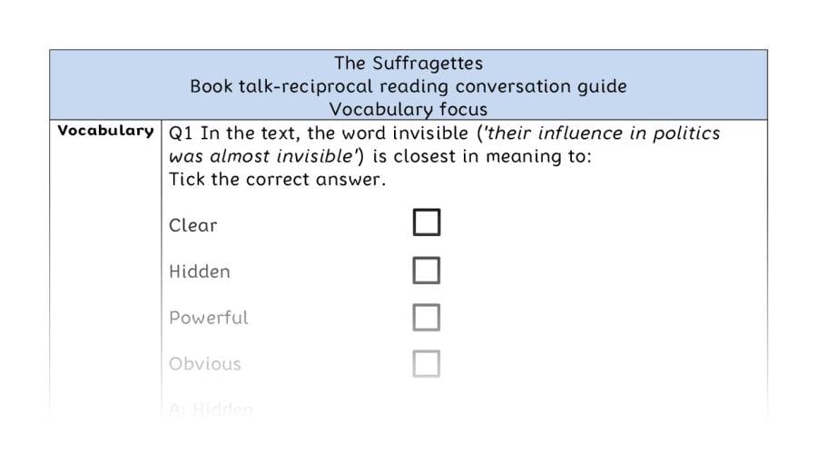 Reciprocal reading - vocabulary - The Suffragettes