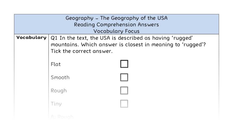 The Geography of the USA - Reading Comprehension Answers - Vocabulary Focus