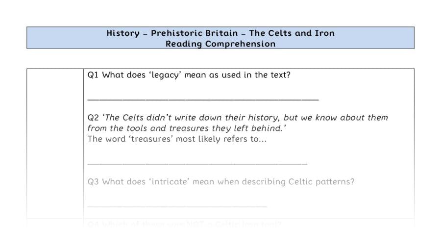 Reading Comprehension-The Celts and Iron-VRSIPE Focus