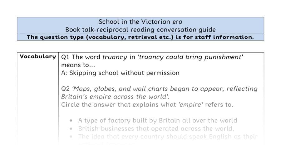 Reciprocal reading - VRSIPE - School in the Victorian era