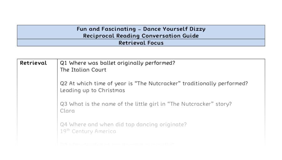 Reciprocal Reading Conversation - Dance Yourself Dizzy - UKS2 - Retrieval Focus