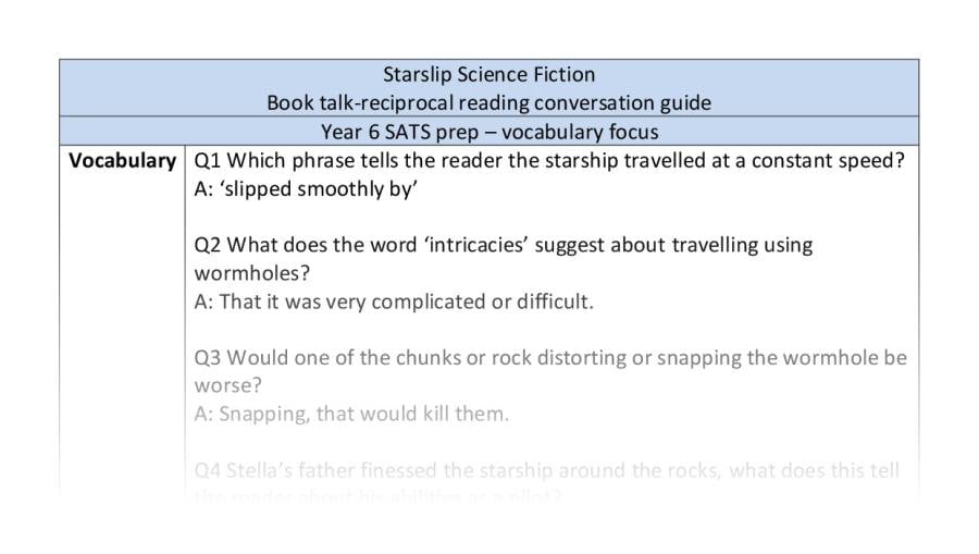 Vocabulary skills focus - reciprocal reading - Starslip