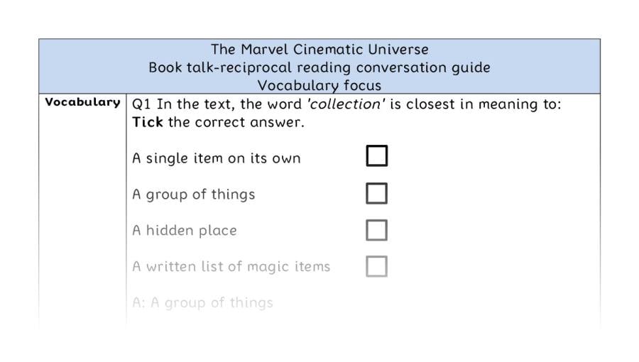 Reciprocal reading - vocabulary - The Marvel Cinematic Universe