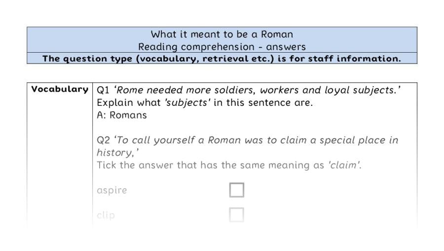 Reading comprehension VRSIPE-What it meant to be a Roman - answers