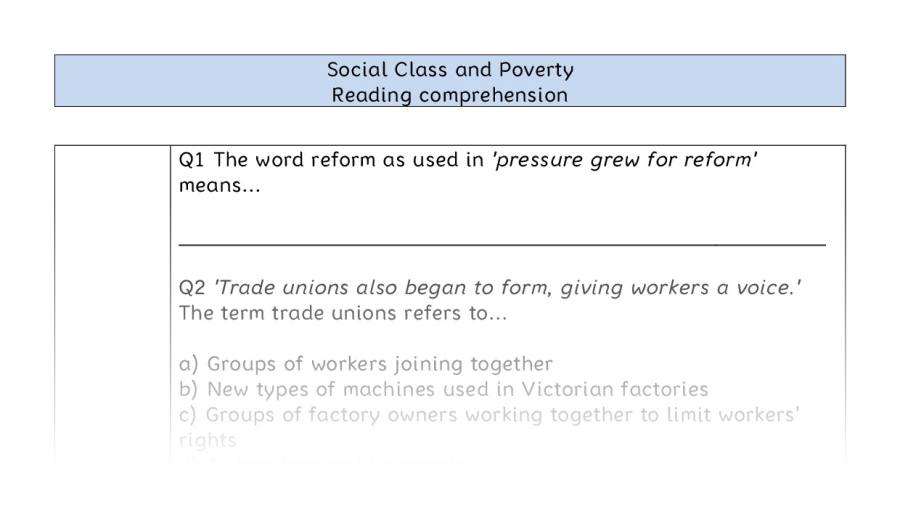 Reading comprehension - VRSIPE - Social Class and Poverty