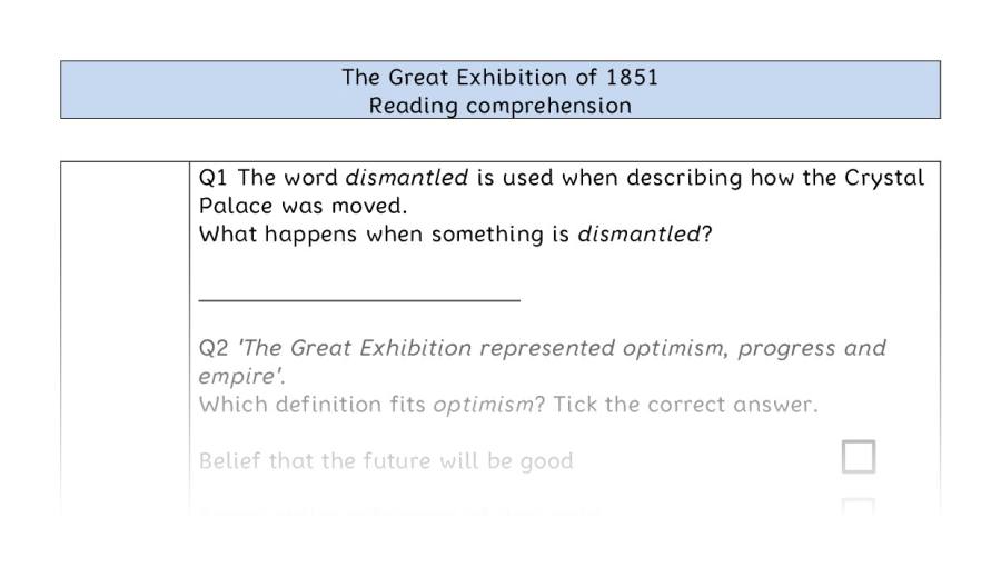 Reading comprehension - VRSIPE - The Great Exhibition of 1851