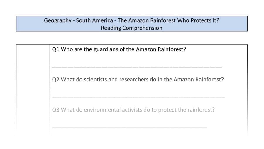 Reading comprehension - retrieval - The Amazon Rainforest-who protects it