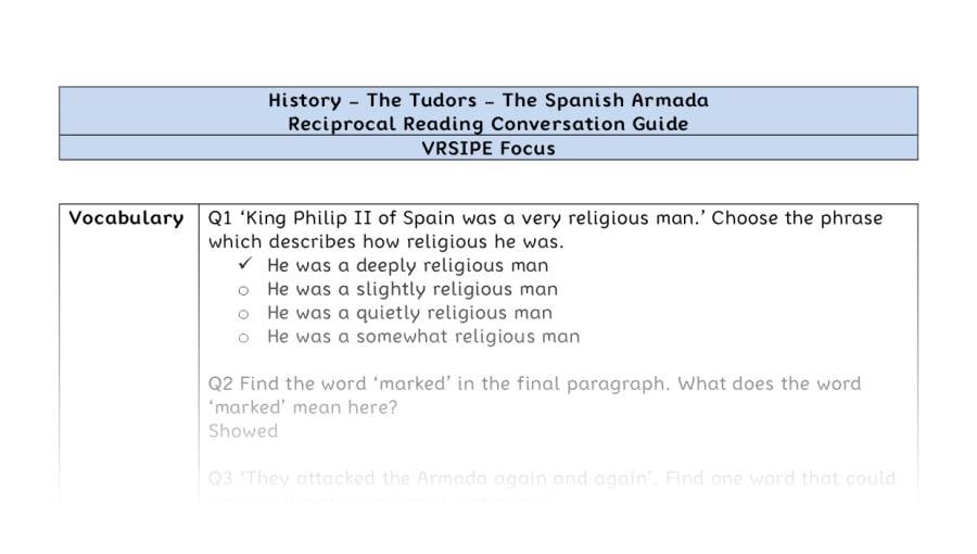 Reciprocal Reading Conversation - The Spanish Armada - VRSIPE Focus