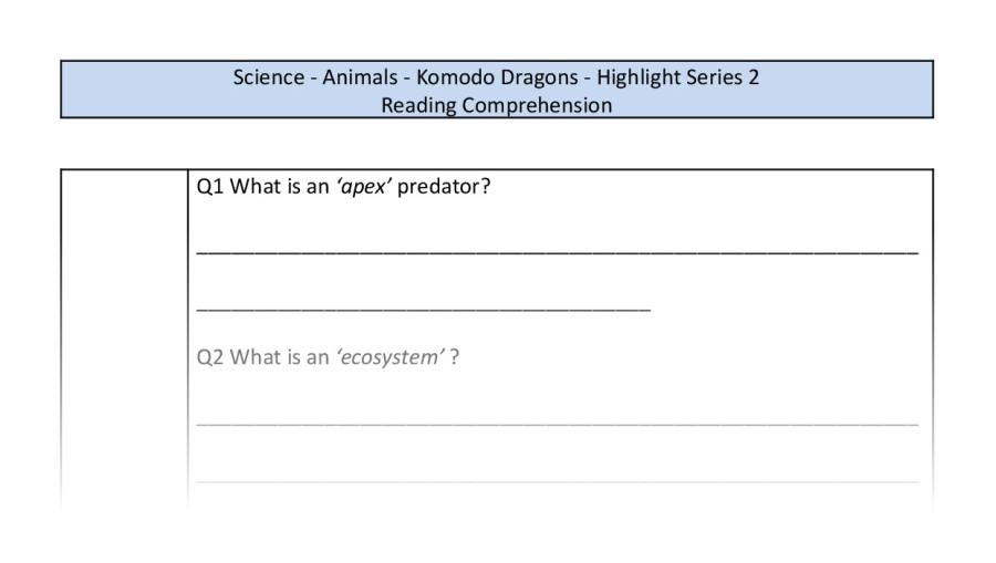 Reading Comprehension - Komodo Dragon - Vocabulary Focus