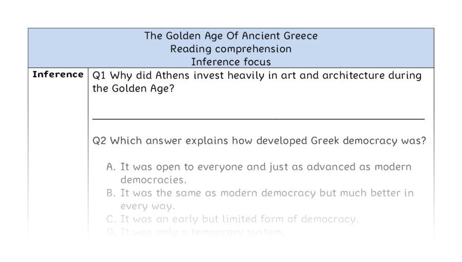 Reading comprehension - inference - The Golden Age Of Ancient Greece