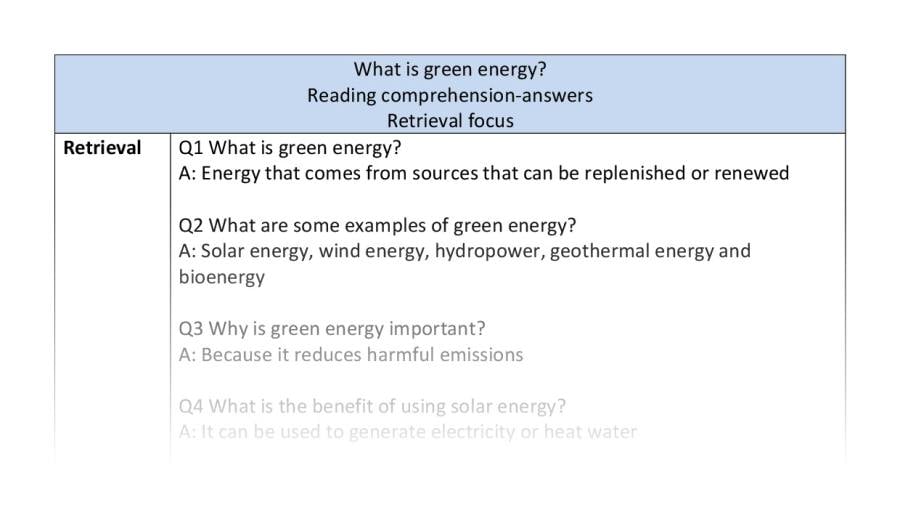 Reading comprehension - retrieval - What is green energy