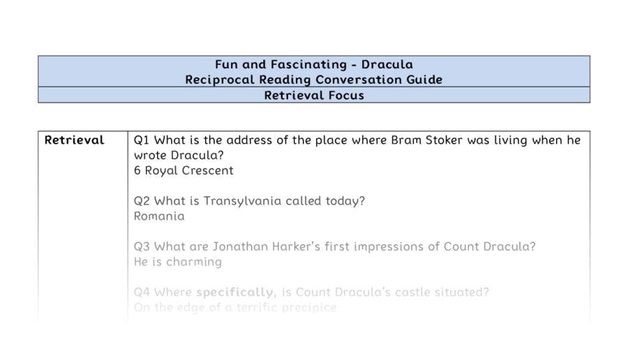 Reciprocal Reading Conversation - Dracula - UKS2 - Retrieval Focus
