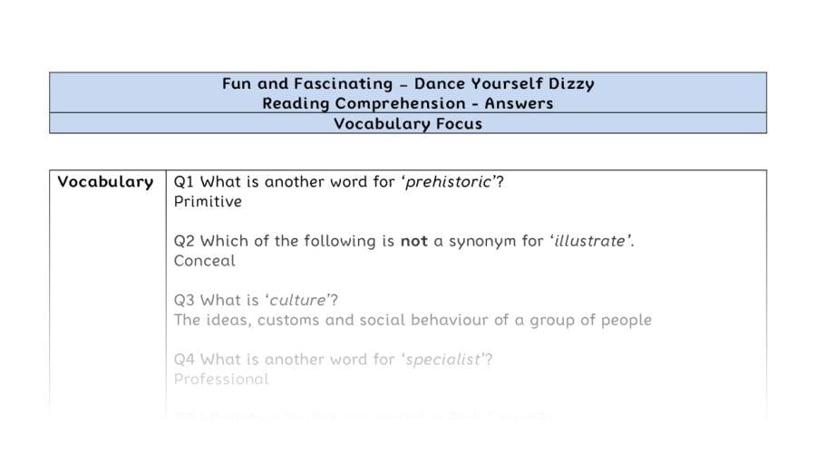 Reading Comprehension - Dance Yourself Dizzy - Highlight Series 2 - Vocabulary Focus