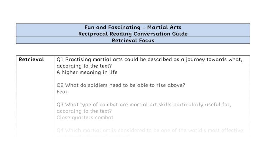 Reciprocal Reading Conversation - Martial Arts - Year 7 - Retrieval Focus