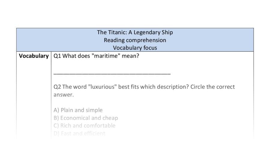 Reading comprehension-Titanic- vocabulary