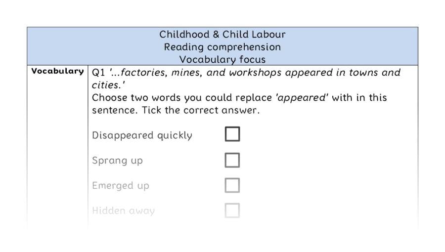 Reading comprehension - vocabulary - Childhood & Child Labour
