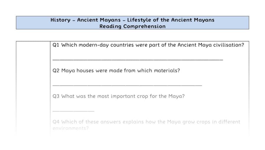 Comp - Lifestyle of the Ancient Mayans - retrieval focus