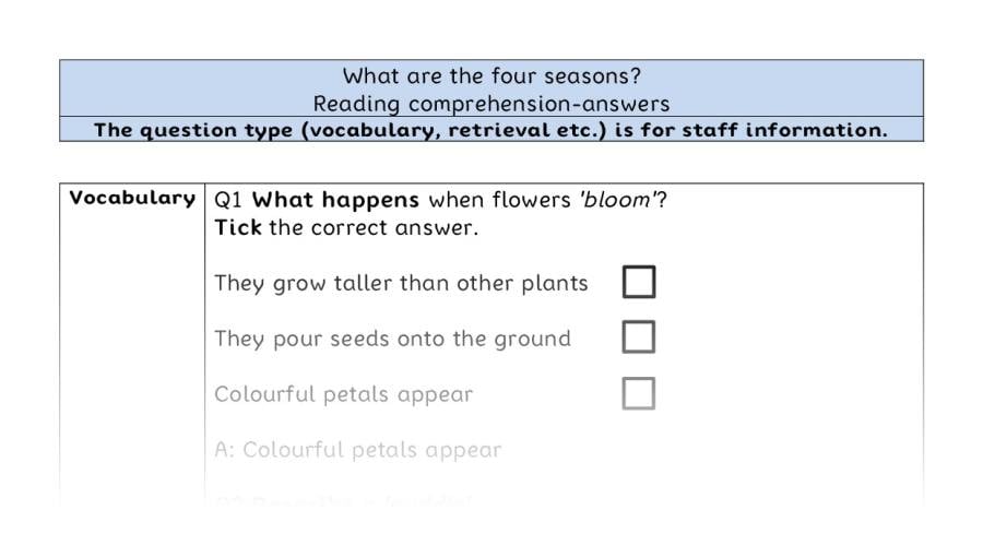 Reading comp - VRSIPE - What are the four seasons - answers
