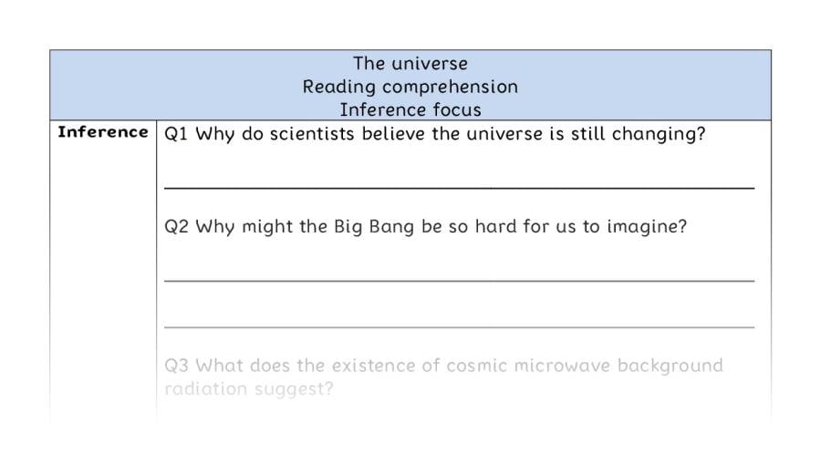 Reading comprehension - inference - The universe