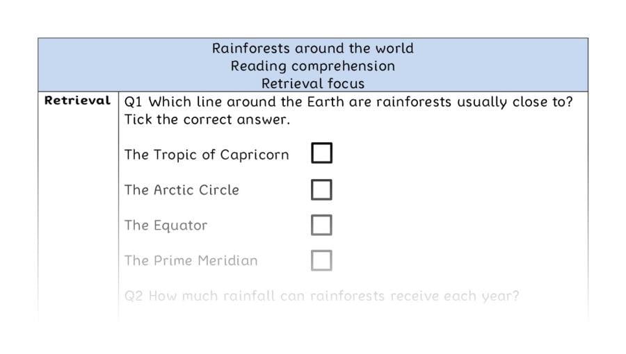 Reading comprehension - retrieval - Rainforests around the world