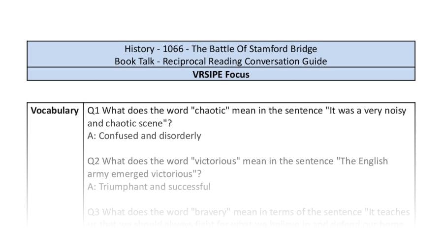 Reciprocal Reading Conversation - The Battle Of Stamford Bridge - VRSIPE Focus