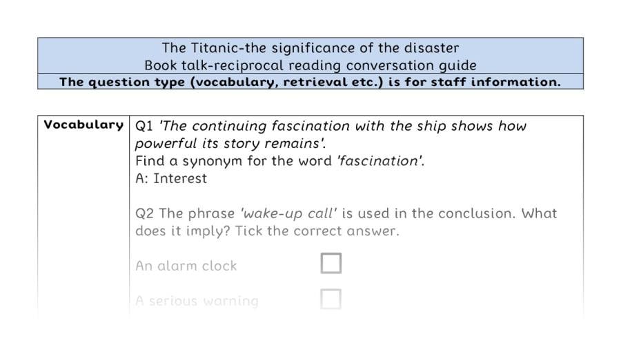 Reciprocal reading-VRSIPE-The Titanic-the significance of the disaster
