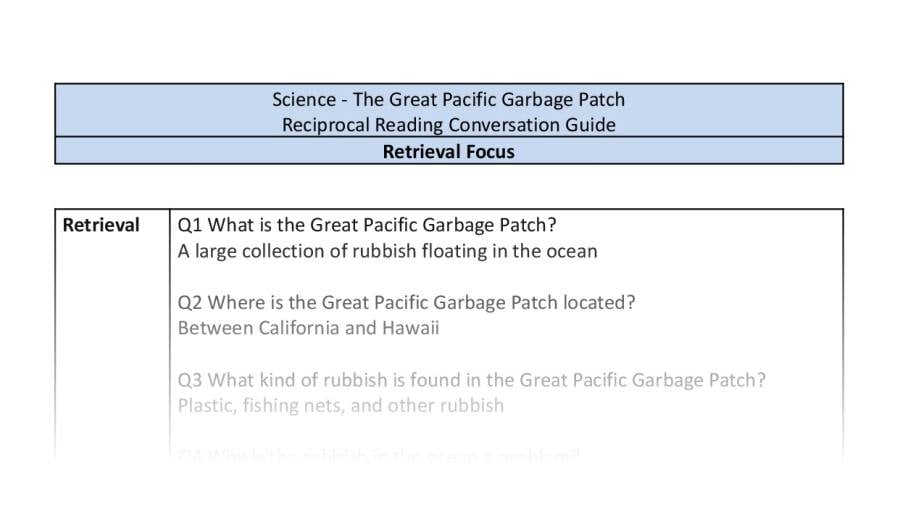 Reciprocal Reading Conversation - The Great Pacific Garbage Patch - Retrieval Focus