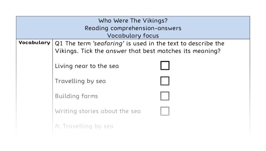 Reading comprehension - vocabulary - Who Were The Vikings - answers